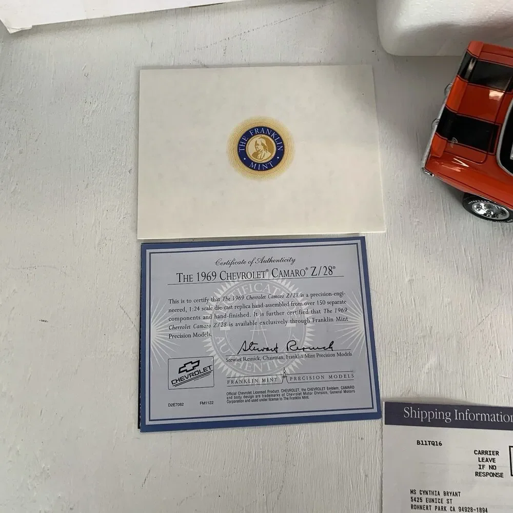 Vintage Franklin Mint 1:24 ‘69 Chevrolet CAMARO Z/28 w/box & Everything New